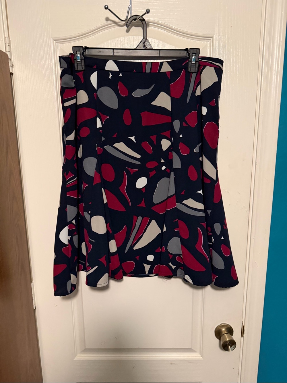 George Circle-Print Skater Skirt with Red and Gray Accents